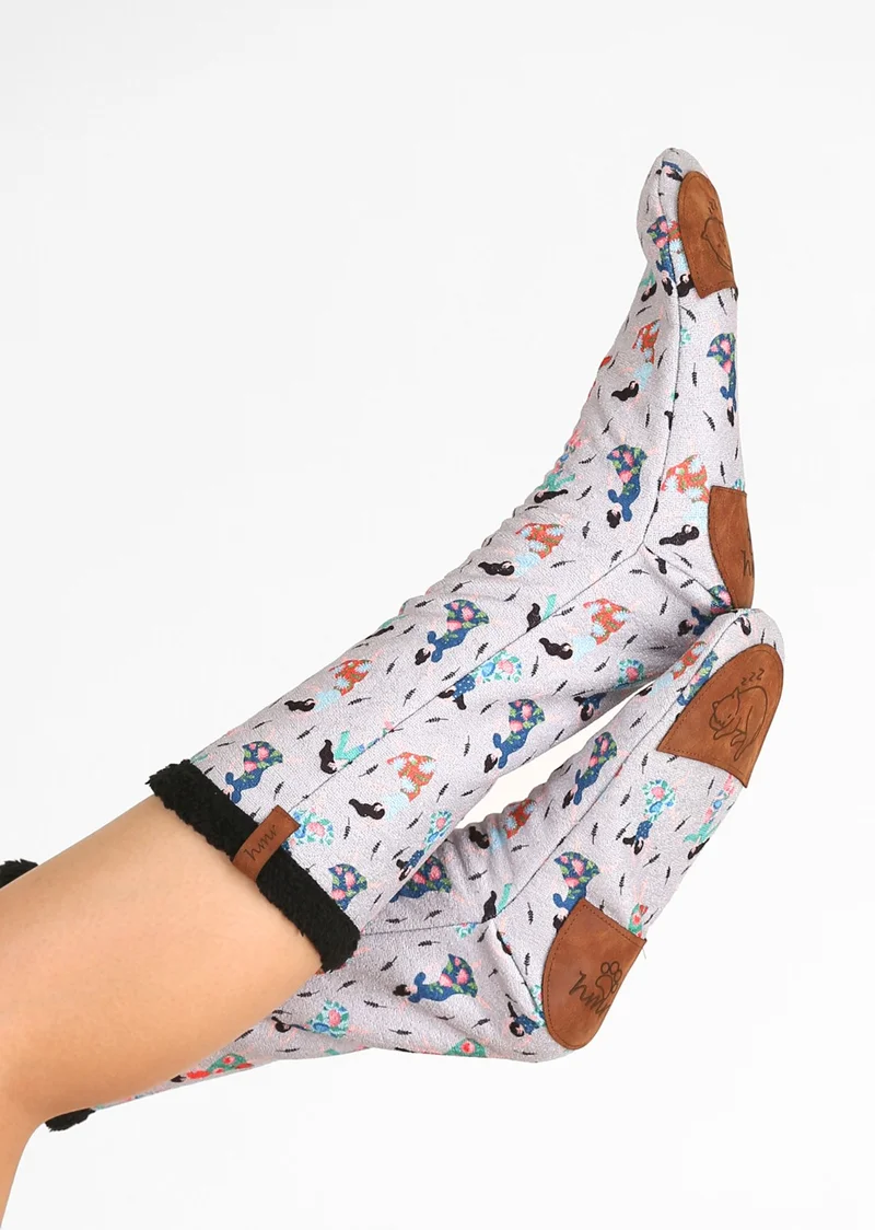 هامور Dough Women's Colorful Patterned Winter Socks Anti-Slip Booties CRP-048 Happy Black Wellsoft