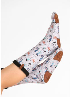 Hamur Dough Women's Colorful Patterned Winter Socks Anti-Slip Booties CRP-048 Happy Black Wellsoft  - Image 3