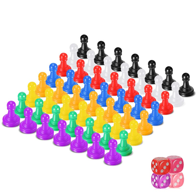 Zhanmai 60 Pcs Board Game Pieces Multicolor Plastic Pawn Chess Pieces Components Table Markings 6 Sided Game Dice for Board Games Assorted Pawn Tabletop Game Replacement - Image 3