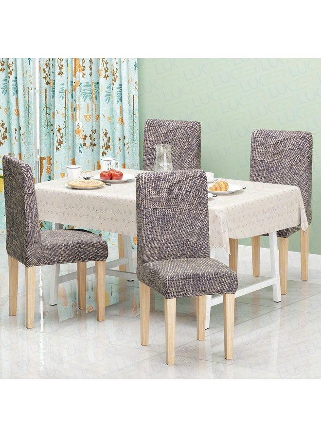 Lukzer غطاء كرسي طعام قابل للتمدد بتصميم بطانة بنية من لوكزر 4 قطع | غطاء قابل للإزالة والغسل يناسب جميع الكراسي | 140 جرام من البوليستر سباندكس | غطاء واقي مرن للكراسي في المنزل والفنادق (CC-024-04) - Image 1