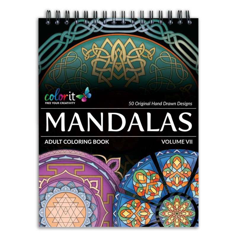 ColorIt كتاب تلوين مانديلاز المجلد السابع مع غلاف حلزوني للبالغين يحتوي على 50 نمط مانديلا للاسترخاء وتخفيف التوتر - يشمل صفحات مثقوبة، ورق سميك، أغلفة صلبة، وصفحة امتصاص الحبر - Image 1