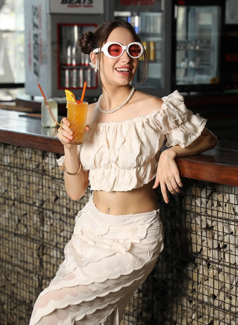 Women's Ivory White Self-Design Co-Ord Set