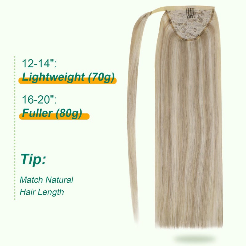 Easyouth Pony Tails Hair Extension Blonde Ponytail Extension Human Hair Golden Blonde Highlighted Blond Hair Extensions Invisible Wrap Around Ponytail Human Hair for Women Daily Work 12 Inch 70g - Image 5
