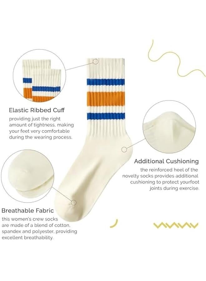 Womens Striped Socks Retro Crew Socks Women Slouchy Athletic Calf Tube Socks - Image 4