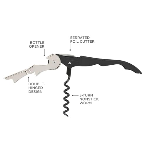 eS³kube Professional Wine Bottle Opener, Stainless Steel and Black, Waiter's Corkscrew with Foil Cutter, Double-Hinged Design - Image 3