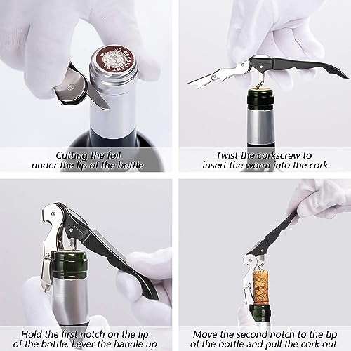 eS³kube Professional Wine Bottle Opener, Stainless Steel and Black, Waiter's Corkscrew with Foil Cutter, Double-Hinged Design - Image 2
