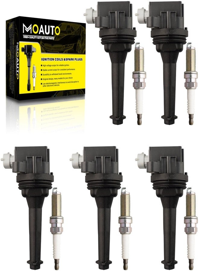 MOAUTO Set of 5 Ignition Coils Pack UF517 30713417 & 5 PCS Iridium Spark Plugs Compatible with Volvo C30 C70 S40 S60 V50 V60 V70 XC60 XC70-2.4L 2.5L L5 - Image 1