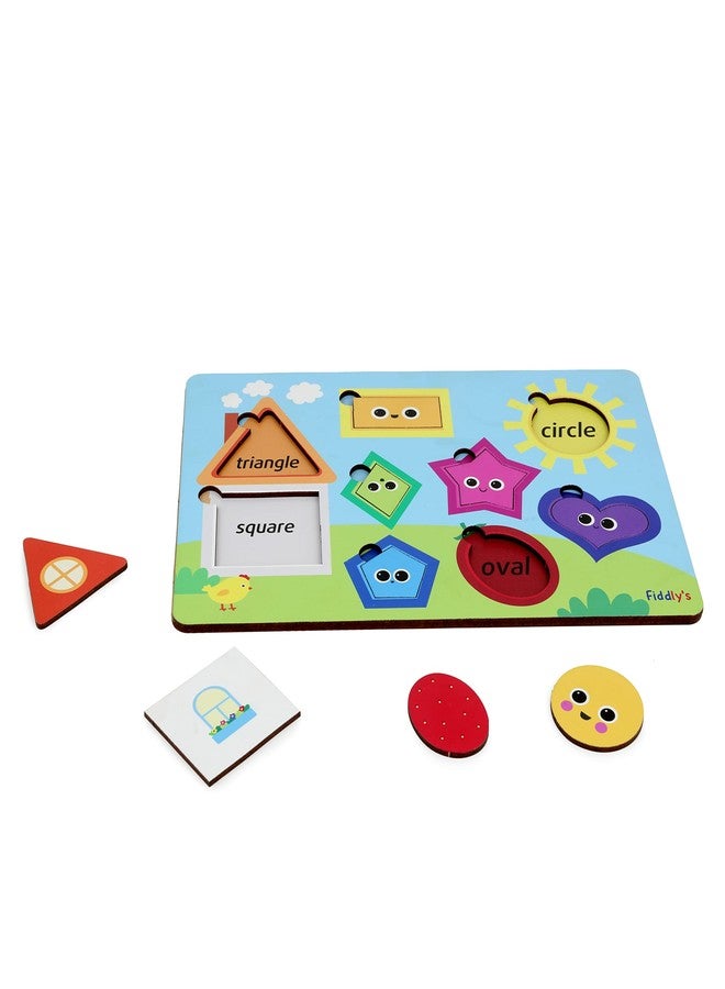 Fiddlys Wooden Learning Educational Puzzle for Kids & Children Age 4+ Double Layered Wooden Puzzles with Bright Front & Back Print (Shapes) - Image 2