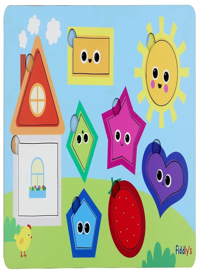 Fiddlys Wooden Learning Educational Puzzle for Kids & Children Age 4+ Double Layered Wooden Puzzles with Bright Front & Back Print (Shapes) - Image 1