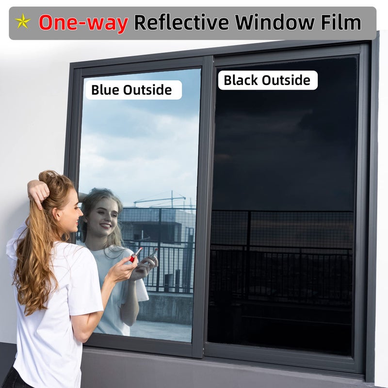 FuFin One-Way Window Privacy Film with Free Installation Tools,Premium PET Material,Heat Control 99% UV Blocking and Privacy Protection Window Film.Window Tint for Home Office (Blue 17.5"Ã—78.7") - Image 3