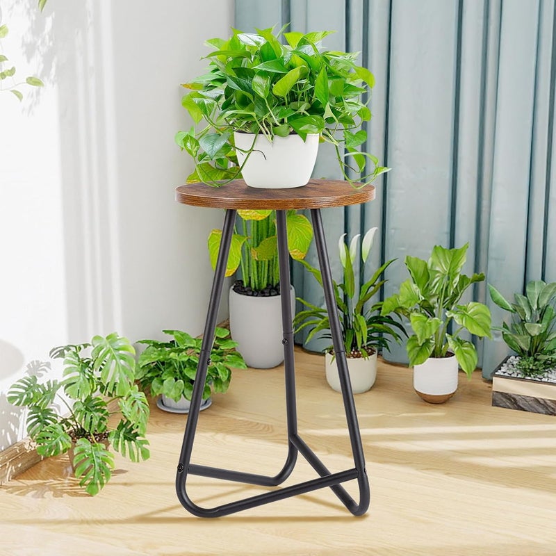 HDANI 50 cm Round Plant Stand, Flower Stand, Set of 2, Plant Shelf Made of Wood and Metal, Modern Shelf for Indoor Plants for Living Room, Balcony and Office, Black Rustic Brown - Image 5