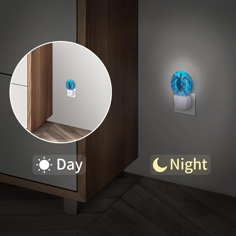 Ocean Sea Turtle LED Night Light Plug In Auto On Off Dark Blue 2 Pack - Image 4