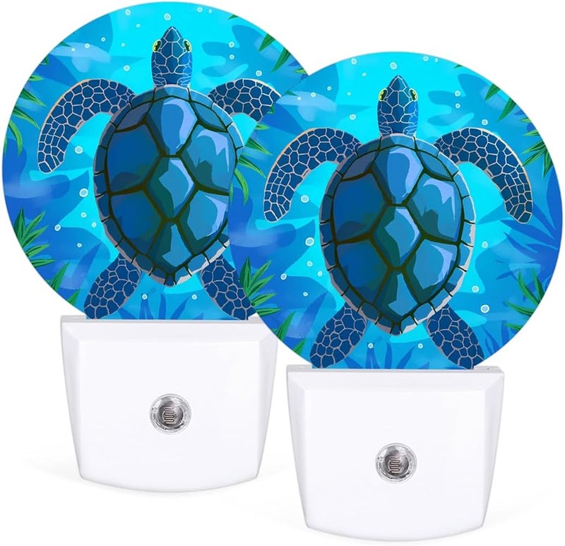 Ocean Sea Turtle LED Night Light Plug In Auto On Off Dark Blue 2 Pack - Image 1