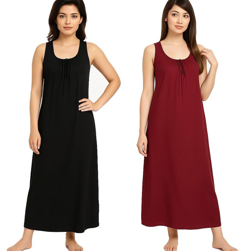 Garmend Women's Hosiery Cotton Full Length Camisole Long Inner Wear Slip-Kurti Petticoat Nighty Pack of 2 Pc (in, Alpha, XL, Regular, Black Meroon) - Image 5
