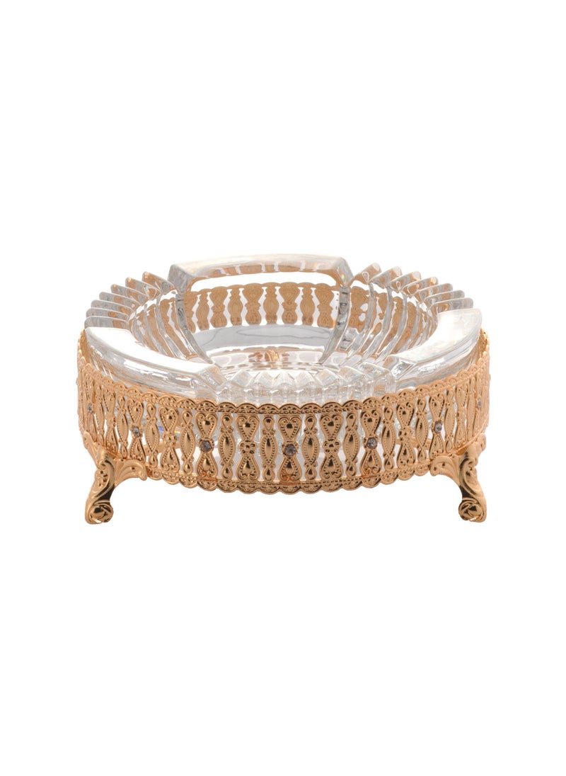 Dania A circular glass ashtray made of glass with a decorative gold-colored metal base Size 17*5 cm 
