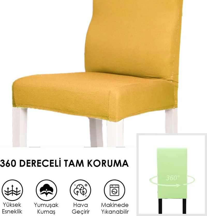 فايند Lycra Chair Cover Flexible Stretch Elastic Chair Cover Balpetek Chair Protector (4pcs) mustard