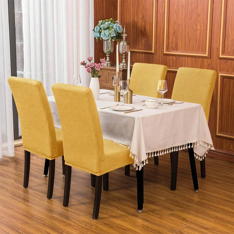 فايند Lycra Chair Cover Flexible Stretch Elastic Chair Cover Balpetek Chair Protector (4pcs) mustard