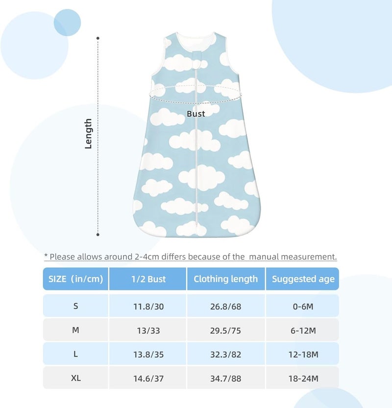 Pastel Clouds Aesthetic Baby Blue and White Baby Wearable Blanket Infant Boys Girls Sleeping Bags for Newborn Medium - Image 5