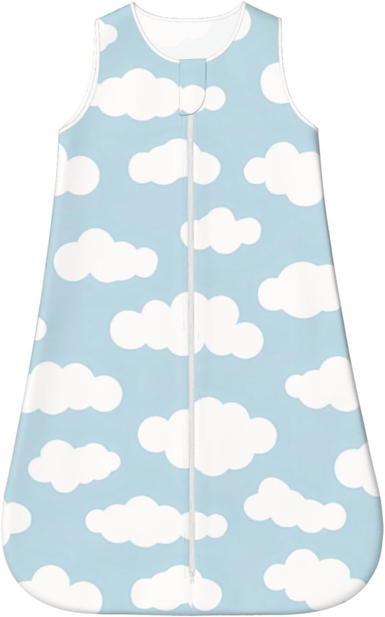 Pastel Clouds Aesthetic Baby Blue and White Baby Wearable Blanket Infant Boys Girls Sleeping Bags for Newborn Medium - Image 1