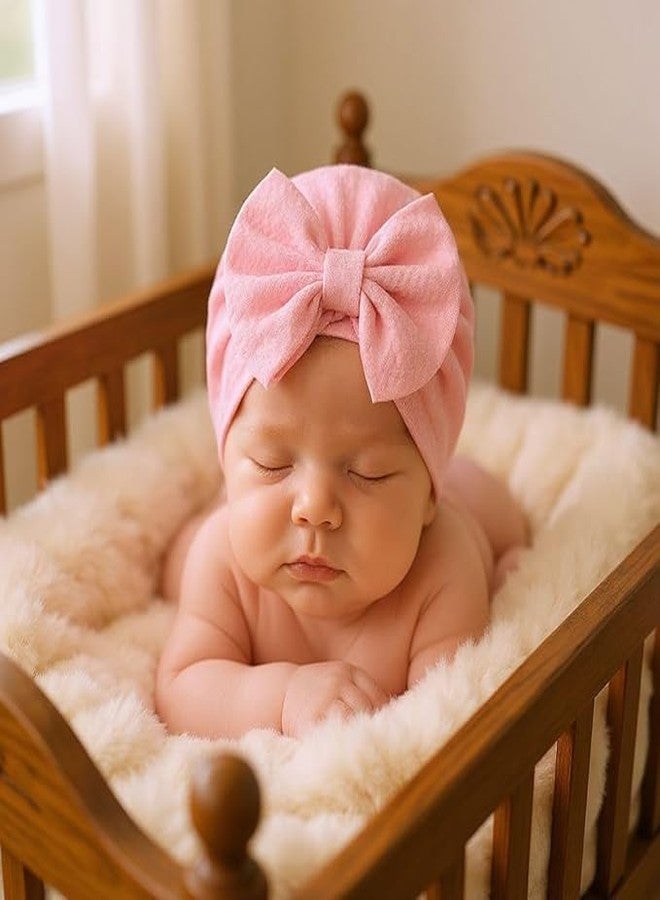 FAMWRAPZ Baby Turban Cap with Big Bow - Soft Knotted Beanie Cap Headwrap for Infants, Toddlers & Kids (0-3 Years) Light Pink - Image 2