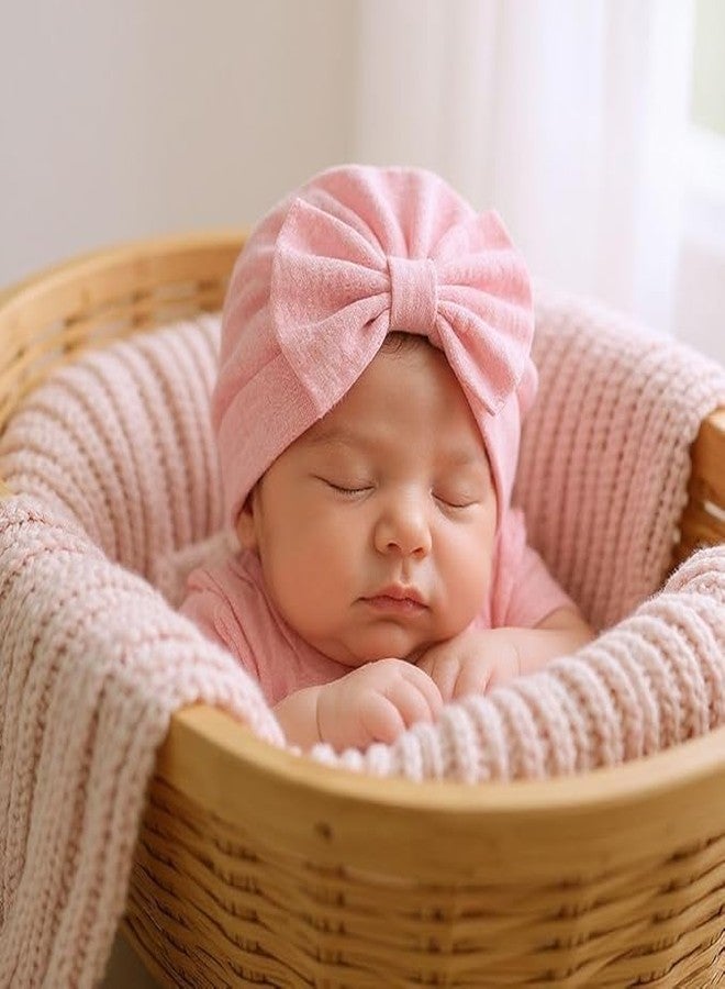 FAMWRAPZ Baby Turban Cap with Big Bow - Soft Knotted Beanie Cap Headwrap for Infants, Toddlers & Kids (0-3 Years) Light Pink - Image 3