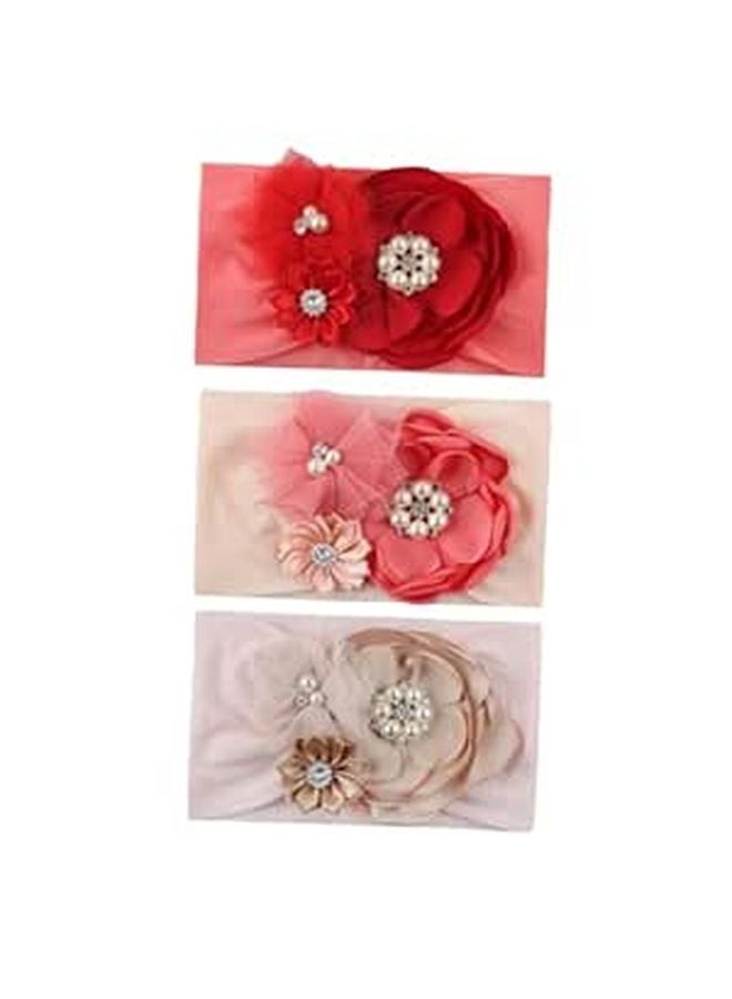 3 Pcs Nylon Floral Headbands For Infants Soft Gauze Photo Props Pink Dusty Rose - Image 1