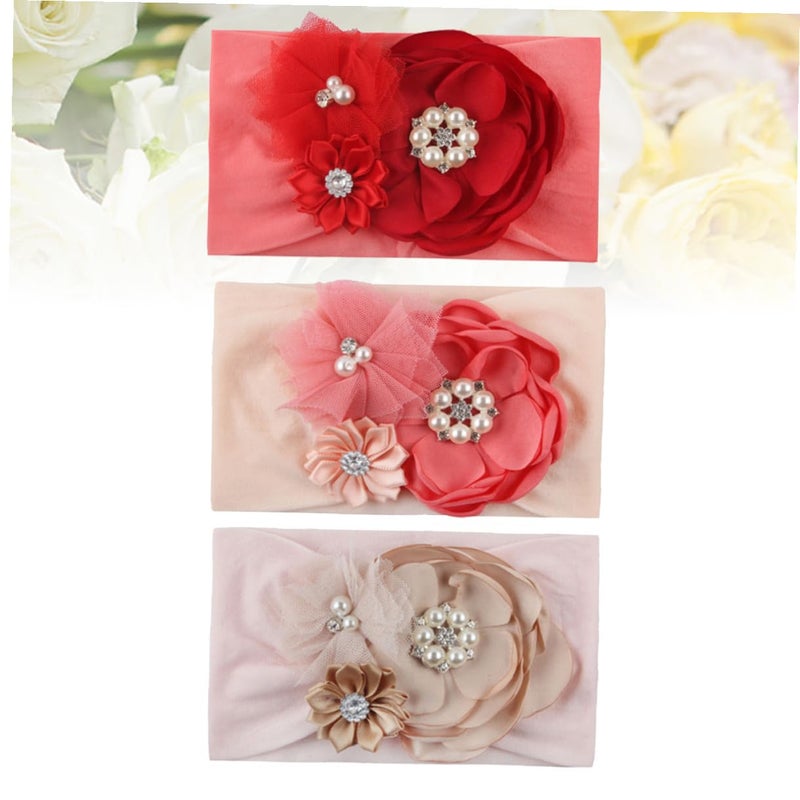 3 Pcs Nylon Floral Headbands For Infants Soft Gauze Photo Props Pink Dusty Rose - Image 5