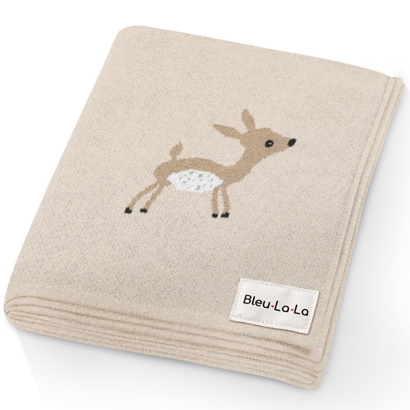 Bleu La La Knit Baby Swaddle Blanket  100 Cotton Soft Cozy Receiving Swaddling Crib Stroller Blanket Quilt for Shower Gift Registry for Newborns Infants Toddlers Gender Neutral Deer  Taupe