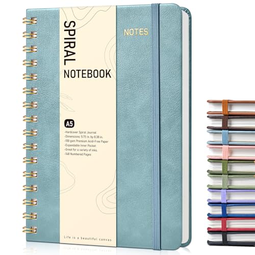 PAPEJOON Dotted Spiral Journal Notebook, A5 Hardcover Spiral Journals for Women Men, 100 GSM Dot Grid Paper Notebooks, 150 Pages Spiral Bullet Dotted Notebook for Writing Note Taking 5.75" x 8.38", Misty Blue - Image 1