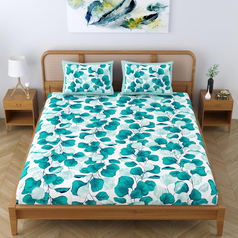 Colorish Cotton Blend Jaipur Printed Floral Double Bedsheet King Size with 2 Pillow Covers Turquoise - Image 5