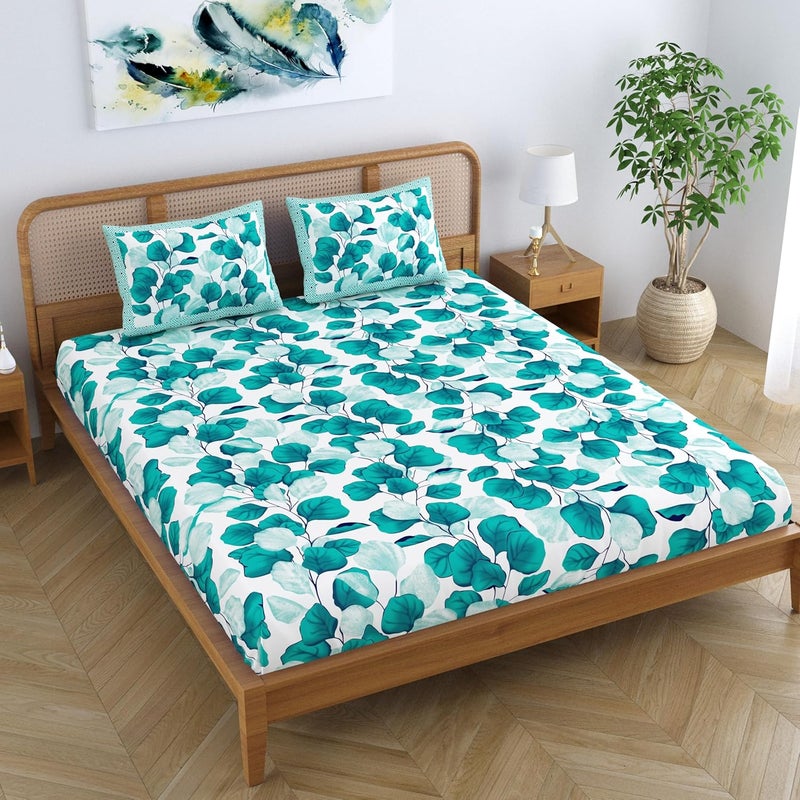 Colorish Cotton Blend Jaipur Printed Floral Double Bedsheet King Size with 2 Pillow Covers Turquoise - Image 4