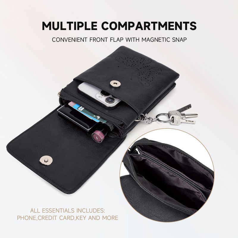 KITEVIUN Leather Small Crossbody Bags for Women Trendy Cell Phone Bag Wallet Purses Butterfly Design (Black) - Image 3