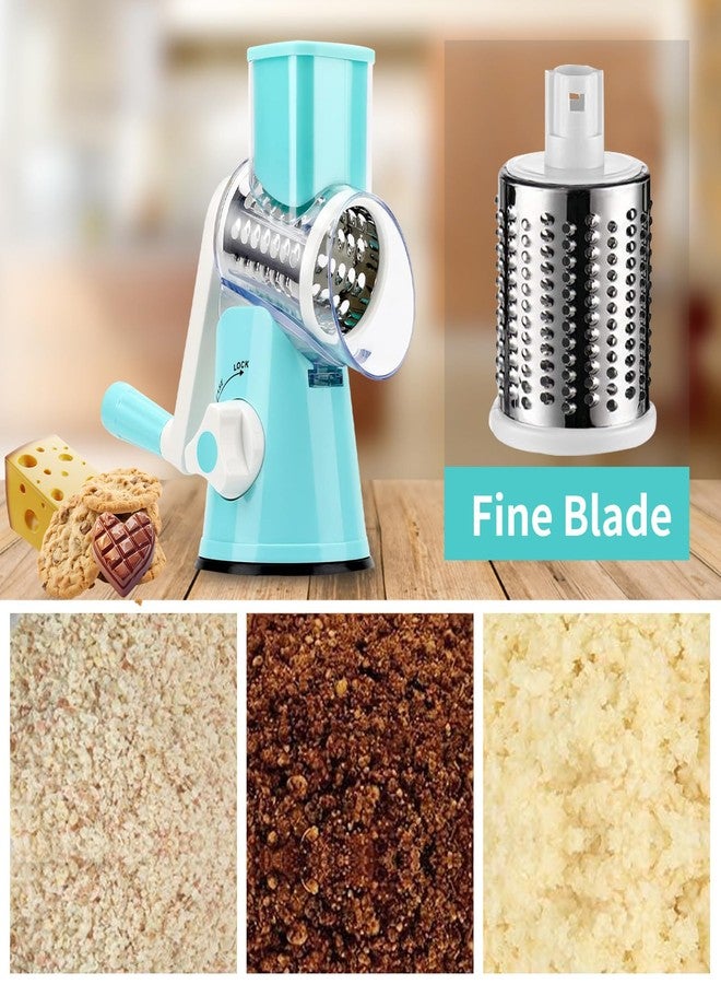 SUNRRA Cheese Grater Hand Crank With High-suction Base, Multifunctional Hand Cheese Grater with Handle, Rotary Cheese Shredder Vegetable Slicer Nuts Grinder, Blue - Image 2