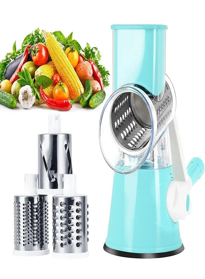 SUNRRA Cheese Grater Hand Crank With High-suction Base, Multifunctional Hand Cheese Grater with Handle, Rotary Cheese Shredder Vegetable Slicer Nuts Grinder, Blue - Image 1