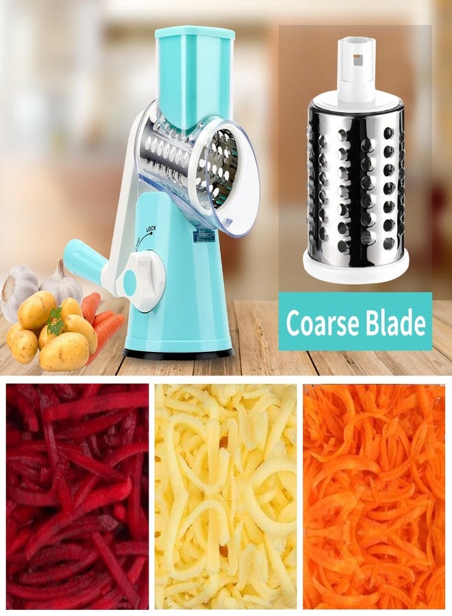 SUNRRA Cheese Grater Hand Crank With High-suction Base, Multifunctional Hand Cheese Grater with Handle, Rotary Cheese Shredder Vegetable Slicer Nuts Grinder, Blue - Image 3
