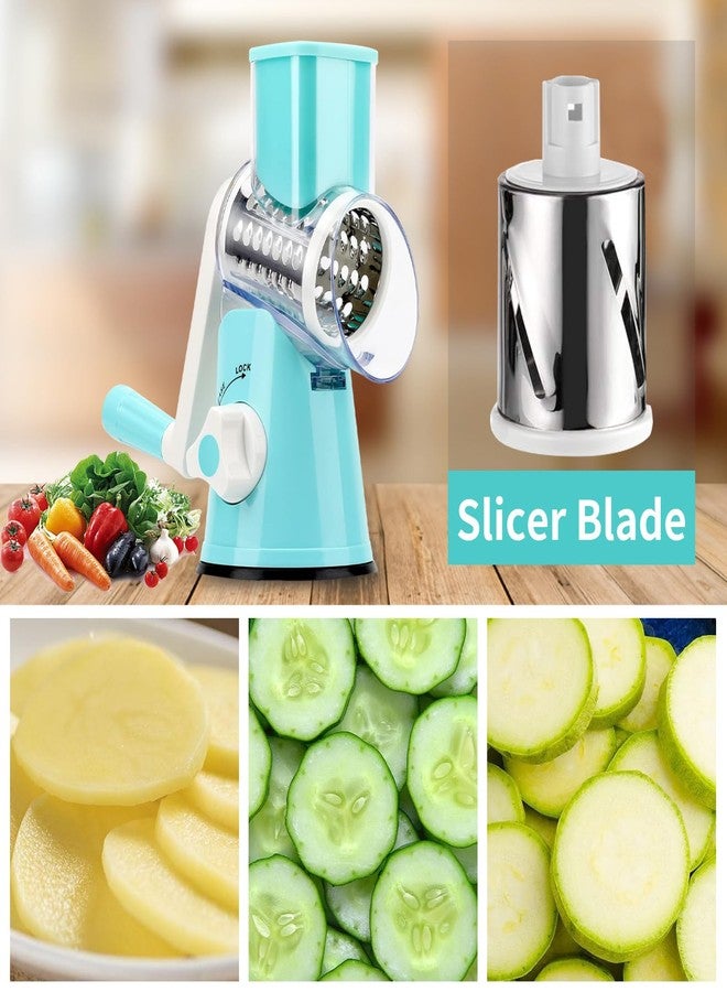 SUNRRA Cheese Grater Hand Crank With High-suction Base, Multifunctional Hand Cheese Grater with Handle, Rotary Cheese Shredder Vegetable Slicer Nuts Grinder, Blue - Image 4