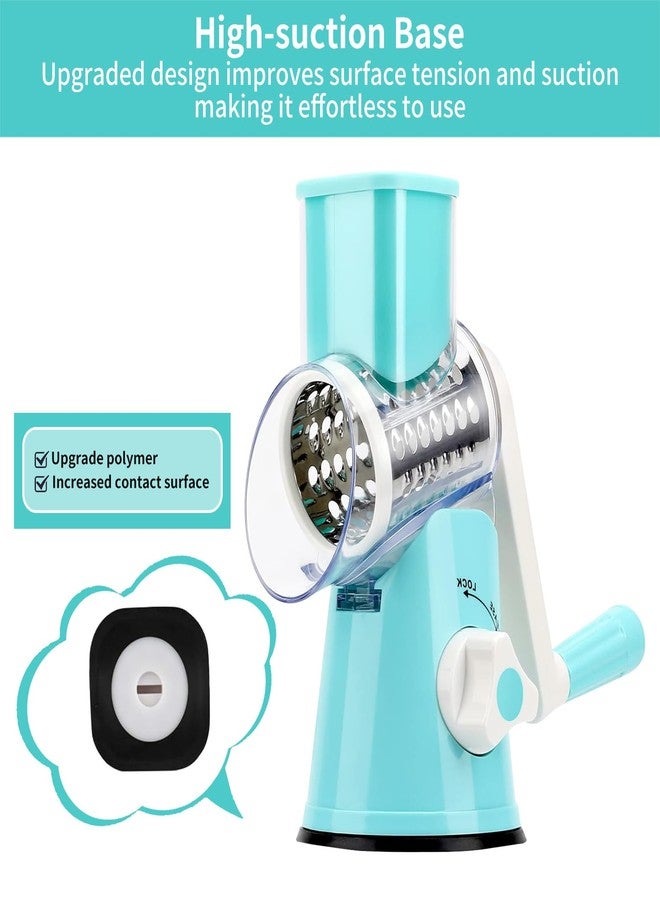 SUNRRA Cheese Grater Hand Crank With High-suction Base, Multifunctional Hand Cheese Grater with Handle, Rotary Cheese Shredder Vegetable Slicer Nuts Grinder, Blue - Image 5