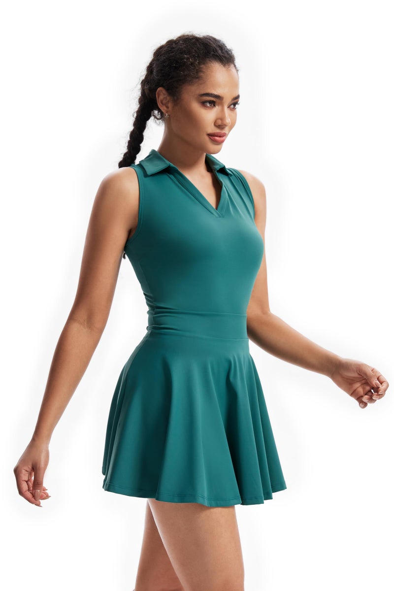 Blaosn Polo Golf Tennis Dress Workout Athletic Dresses for Women Active Wear Exercise Sport Outfits with Built in Shorts Underneath Pockets 2 Piece Sets Cute Trendy Clothes Casual Summer Fall Green M - Image 4