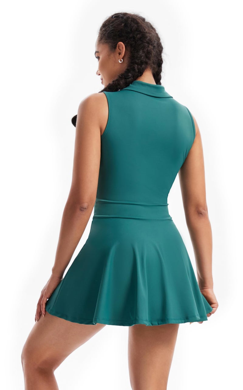 Blaosn Polo Golf Tennis Dress Workout Athletic Dresses for Women Active Wear Exercise Sport Outfits with Built in Shorts Underneath Pockets 2 Piece Sets Cute Trendy Clothes Casual Summer Fall Green M - Image 3