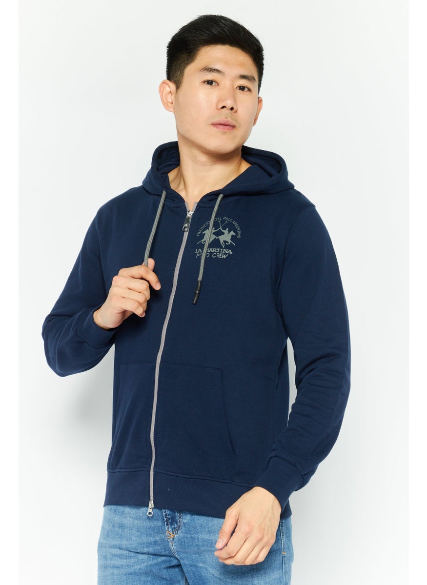 La Martina Men Hoodie Long Sleeve Brand Logo Sweatshirt, Navy Blue  - Image 1