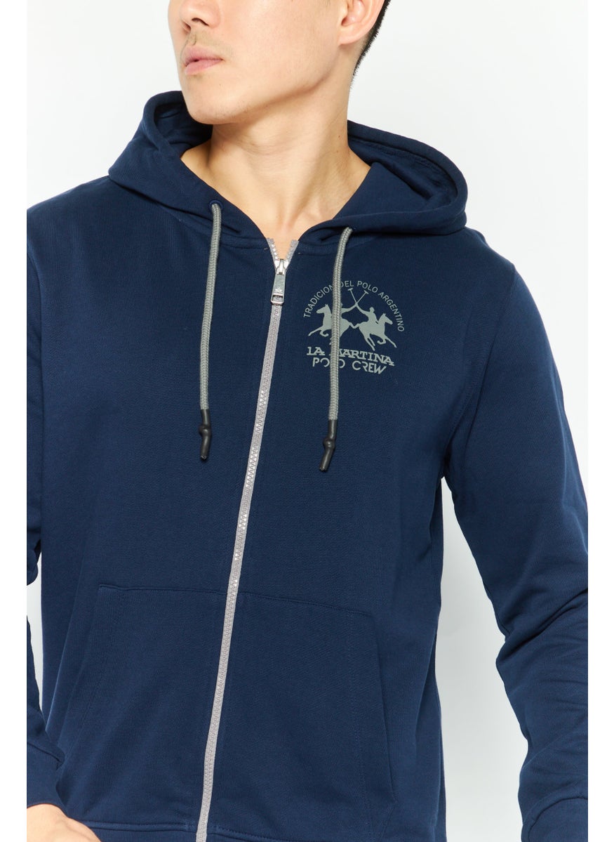 La Martina Men Hoodie Long Sleeve Brand Logo Sweatshirt, Navy Blue  - Image 3