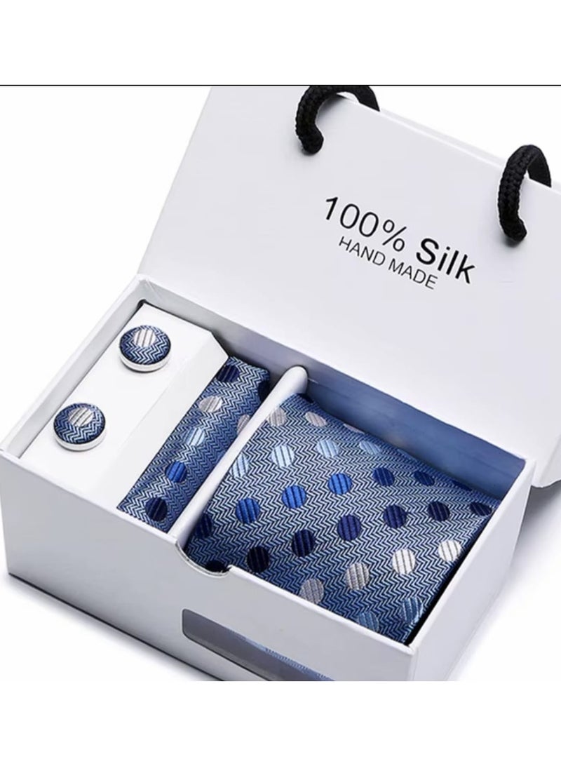 Handmade Men's Tie Set (3 pieces) - Tie, Pocket Square, and Cufflinks - Luxury Gift Box - Image 1