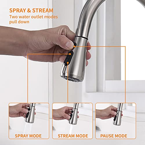 Keer Touchless Kitchen Faucet with Pull Down Sprayer, Motion Sensor Kitchen Faucet with Kitchen Soap Dispenser, Single Kitchen Faucet High Arc Pull Out Faucet for Kitchen Sink RV，Brush Nickel - Image 5
