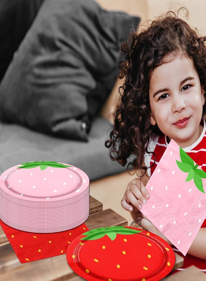 طقم أدوات مائدة لحفلات الفراولة من ديدامود، أطباق ومناديل مزينة بالفراولة، زينة حفلات فواكه صيفية للأطفال، لوازم حفلات استقبال المولود الجديد وحفلات عيد الميلاد الأول بنكهة الفراولة - Image 4