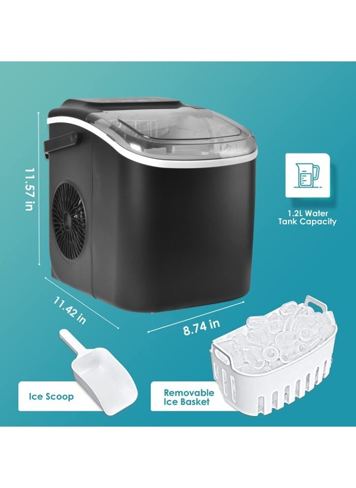 Automatic Ice Maker, Lightweight and Portable, Self-Cleaning Function, Easy to Operate, Smart Operation, 1.3L Fast Ice Making with Low Noise, for Home Kitchen, Bars, Cafes, Restaurants HZB-16M Black