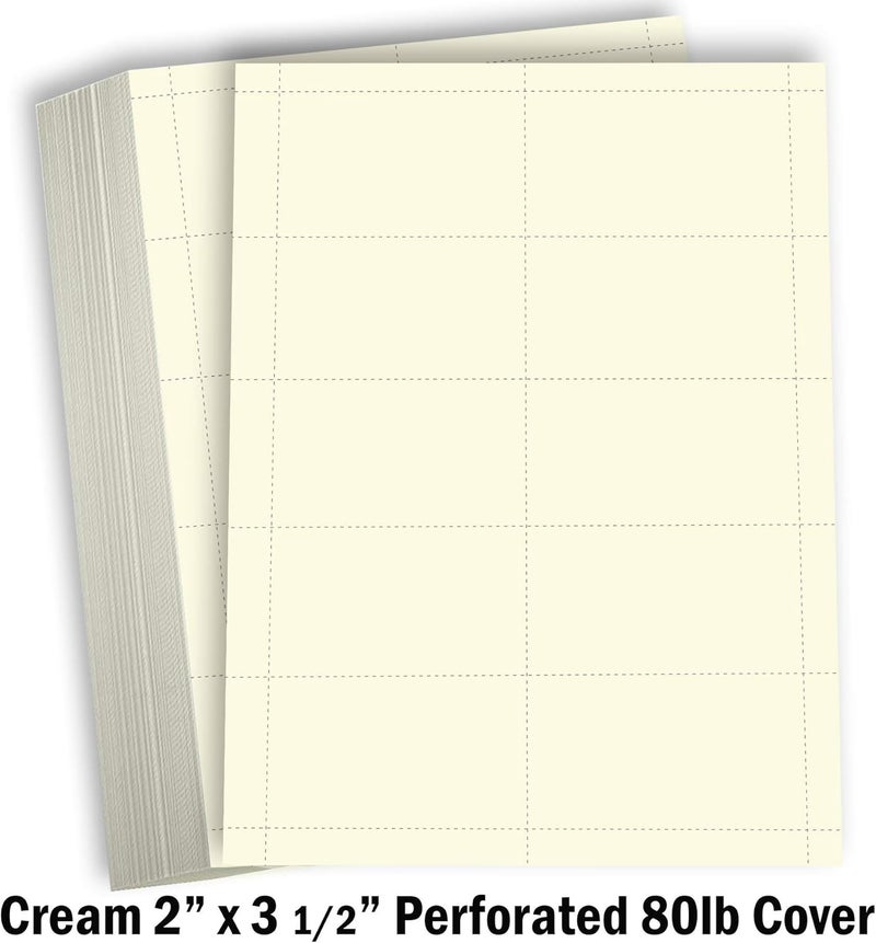 Hamilco Blank Business Cards Cardstock Paper - Cream Perforated Card Stock Heavy Weight 80 lb 3 1/2 x 2" – 100 Sheets 1000 Cards - Image 2