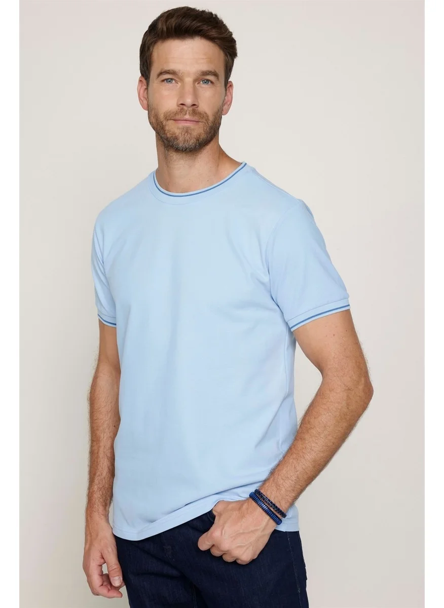 Tudors Men's Crew Neck Slim Fit Cotton Pique Blue T-Shirt