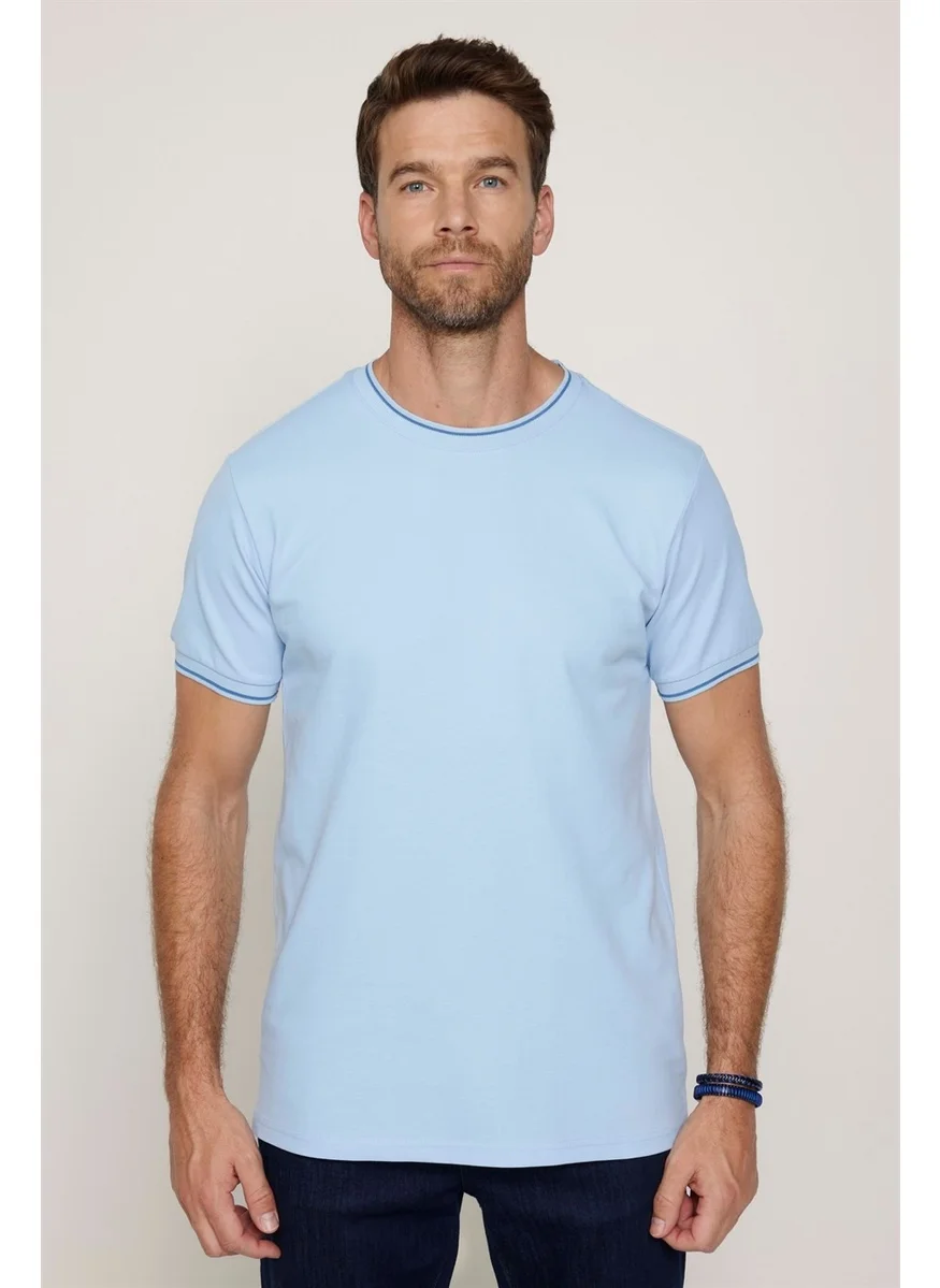 Tudors Men's Crew Neck Slim Fit Cotton Pique Blue T-Shirt