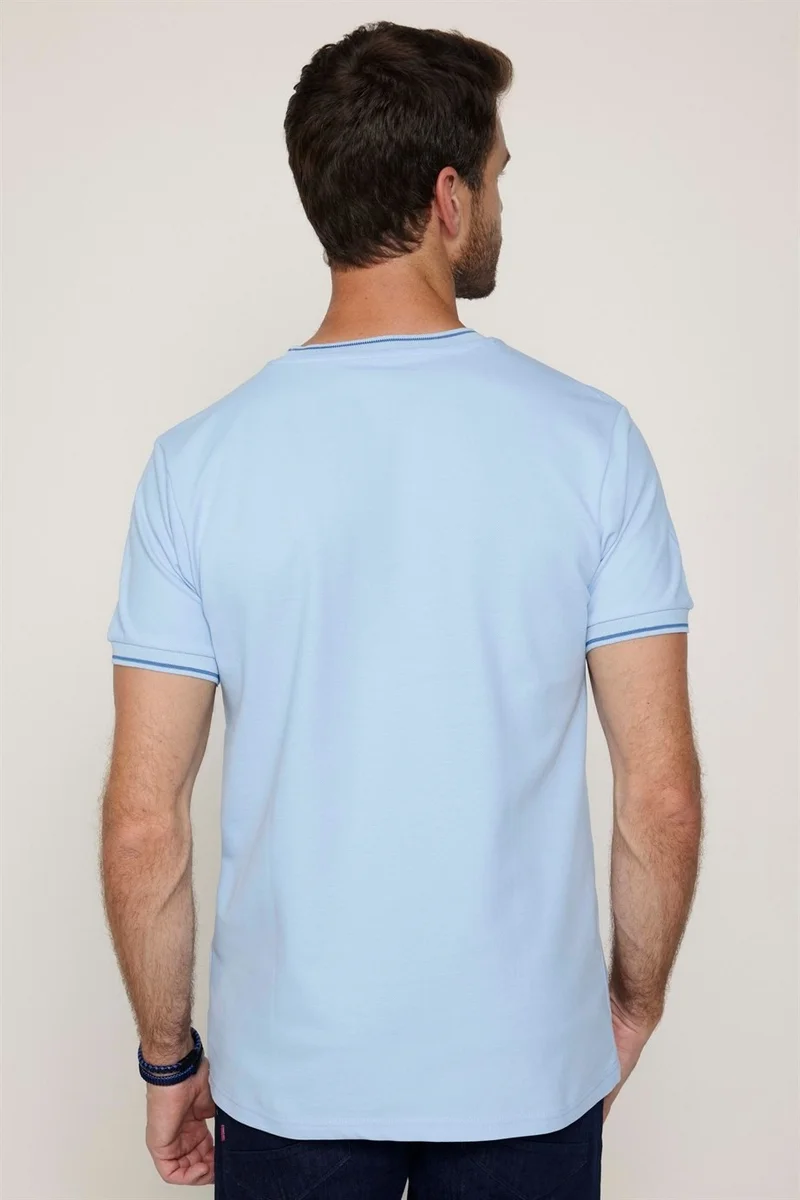 Tudors Men's Crew Neck Slim Fit Cotton Pique Blue T-Shirt