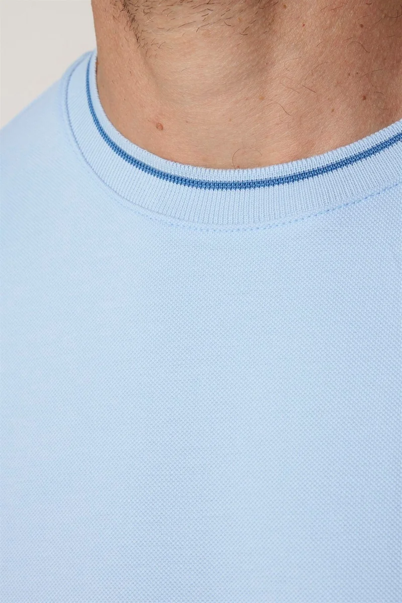 Tudors Men's Crew Neck Slim Fit Cotton Pique Blue T-Shirt